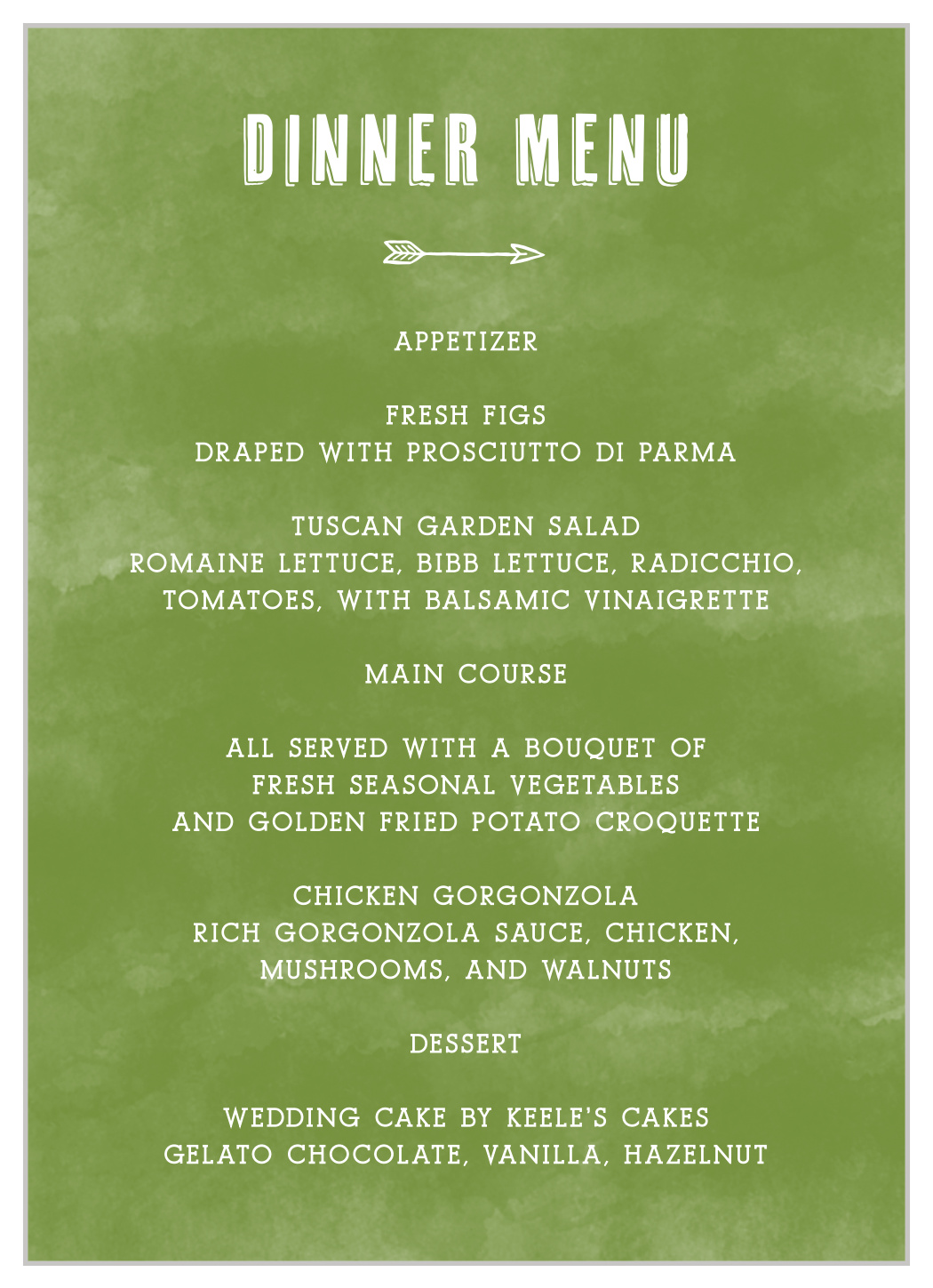Woodsy Mountain Wedding Menus