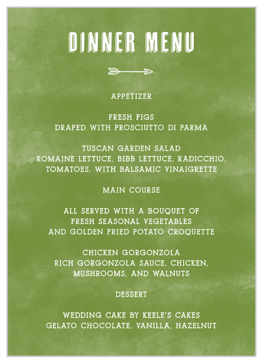 Woodsy Mountain Wedding Menus