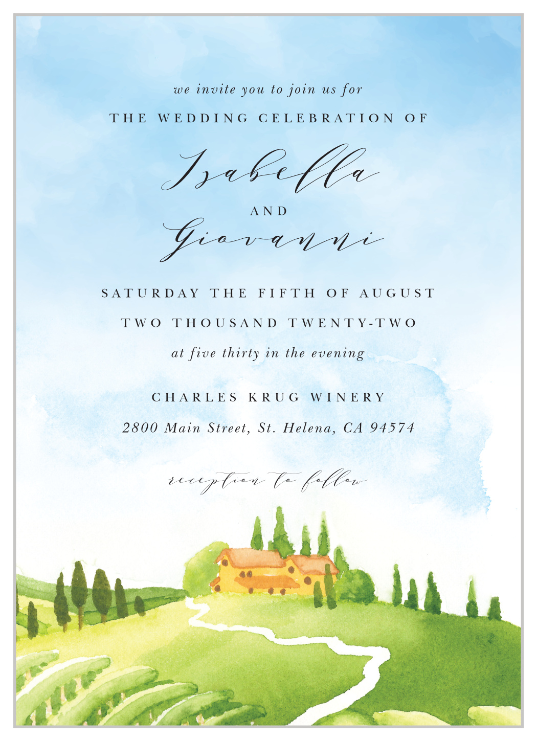 Tuscany Vineyard Wedding Invitations