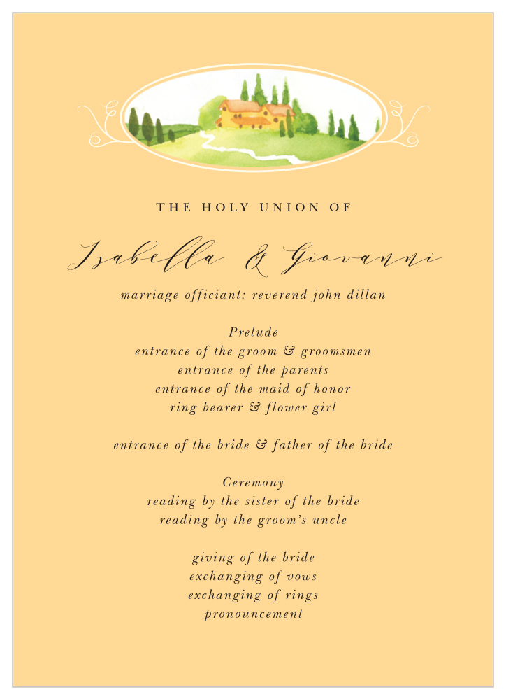 Tuscany Vineyard Wedding Programs