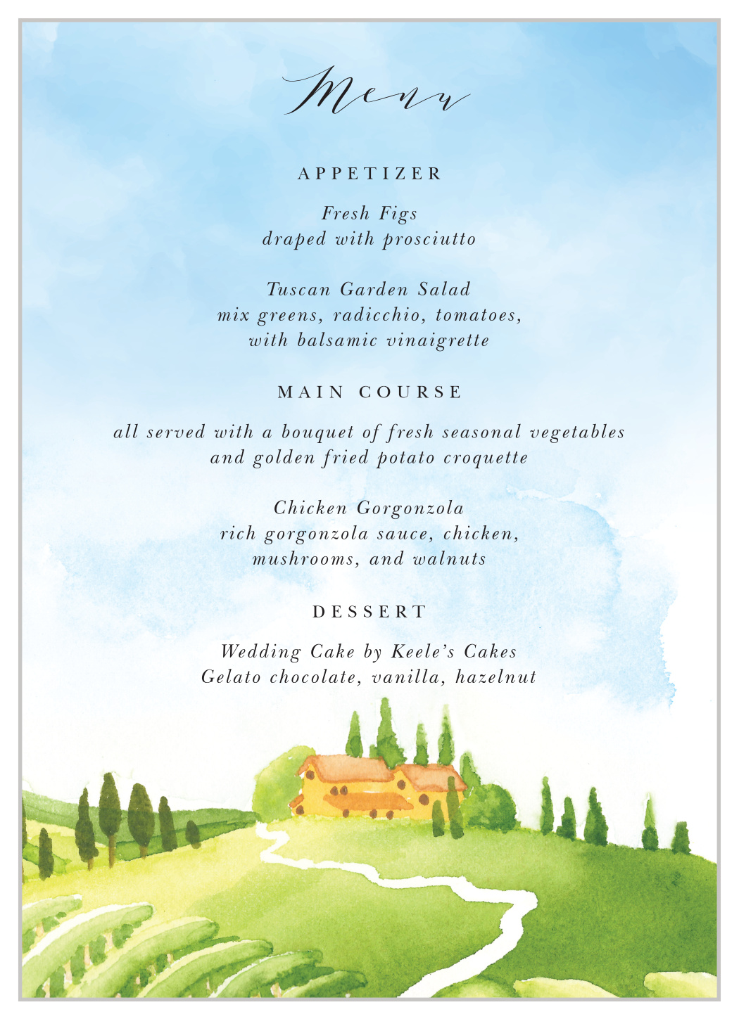 Tuscany Vineyard Wedding Menus