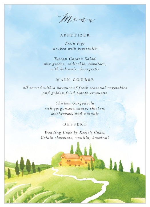 Tuscany Vineyard Wedding Menus