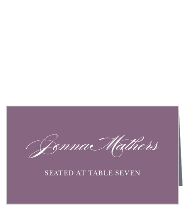 The rich lilac color of our Blooming Frame Place Cards matches the florals seen in many of the items in this wedding invitation package! 