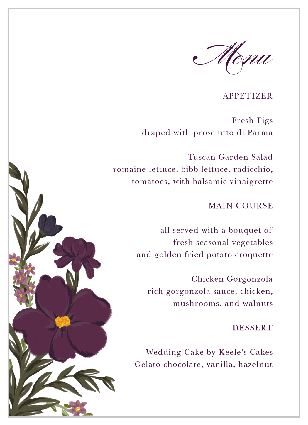 Blooming Frame Wedding Menus
