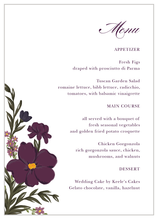 The Blooming Frame Wedding Invitations allow you to highlight the details of the food you'll be serving in an elegant and stylish way. 