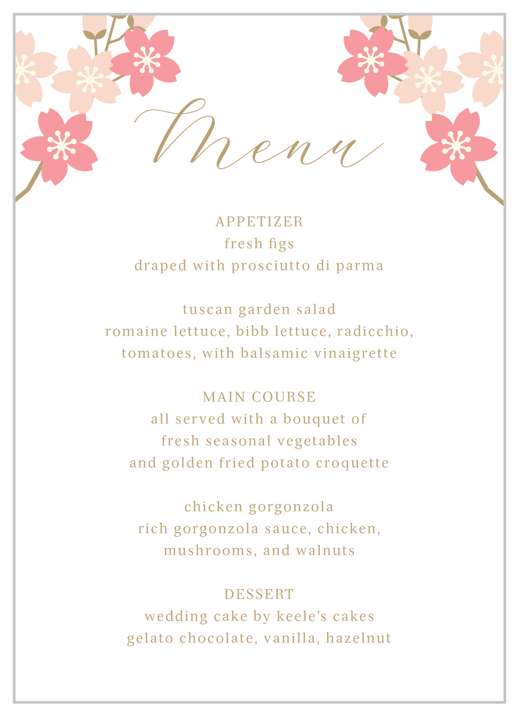 Sweet Blossoms Wedding Menus