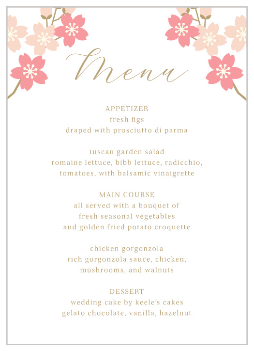 Sweet Blossoms Wedding Menus