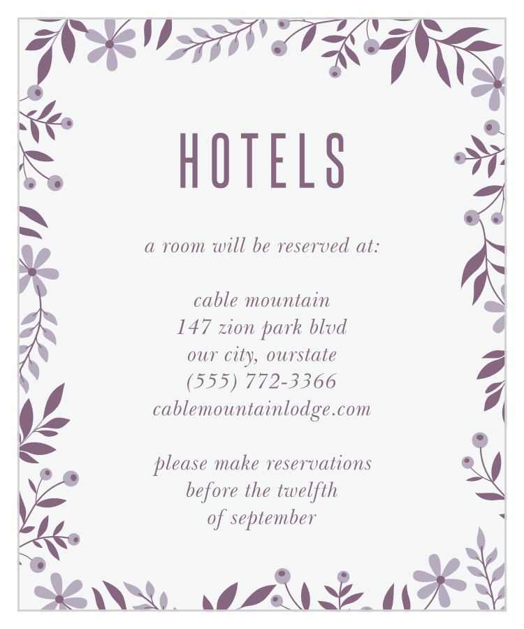Monochromatic Mauve Accommodation Cards