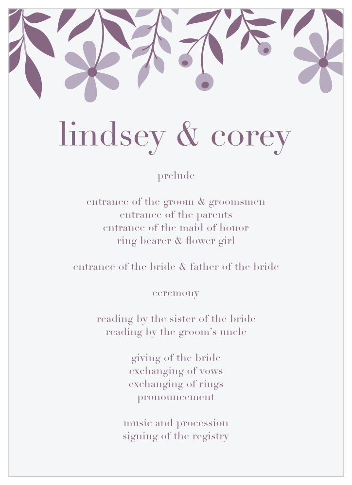 Monochromatic Mauve Wedding Programs