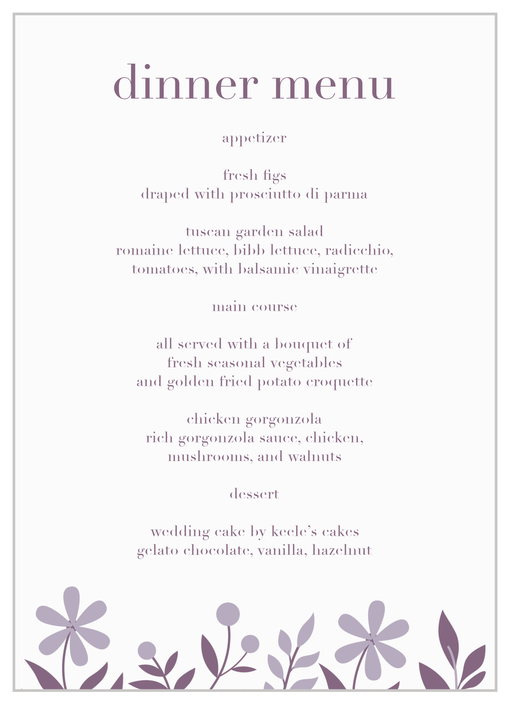 Monochromatic Mauve Wedding Menus