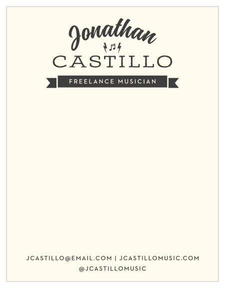 Transform every written word into a piece of professional correspondence with our Modern Musician Business Stationery. Your name decorates the top of each cream-colored page in stormy-gray, a combination of shades and design that immediately invokes images of classic rock posters. With your contact details bordering the bottom, you can be sure that each and every client is impressed by your professionalism and preparedness.