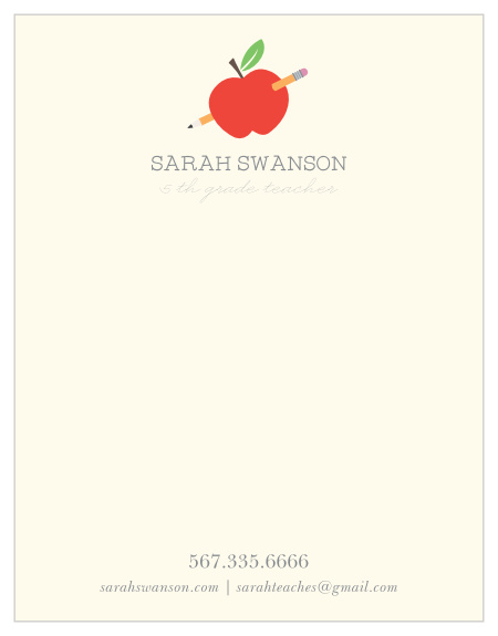 All classrooms and teachers need paper, so why not personalize some of it with our Pencil and Apple Business Stationery? 