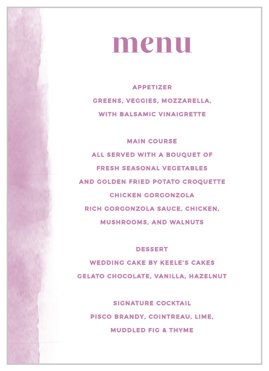 Fresh Paint Wedding Menus