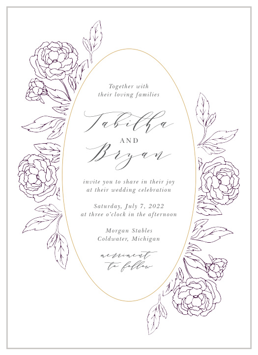 Your guests will be blown away by the unique beauty of our Grape Peonies Wedding Invitations! 