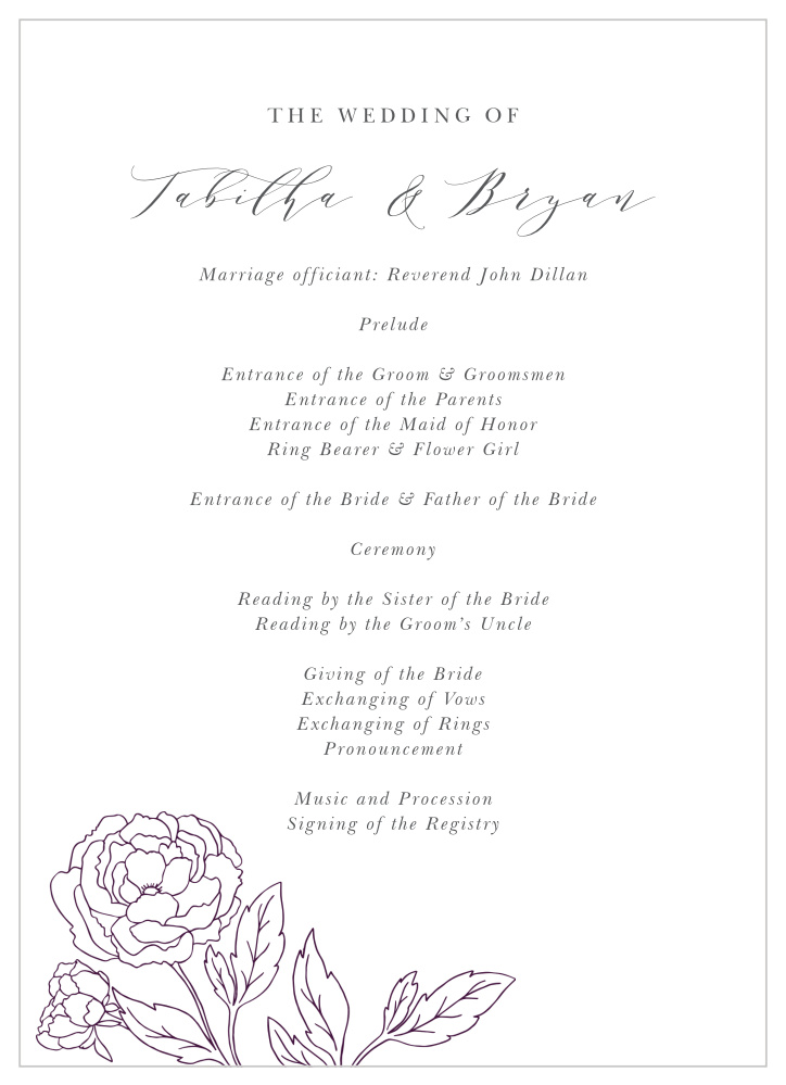 Grape Peonies Wedding Programs
