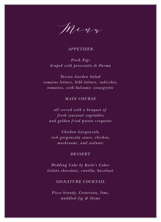 Grape Peonies Wedding Menus