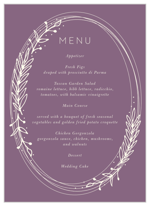 Our Gilded Wreath Wedding Menus will make your wedding reception dinner stand out and help guests feel welcomed and informed.