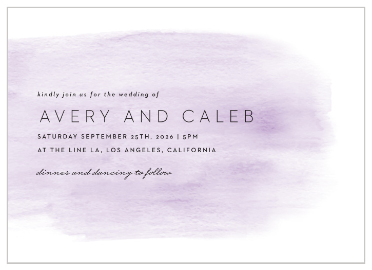 Light purple paint spreads delicately over our Simple Brushstroke Wedding Invitations.  