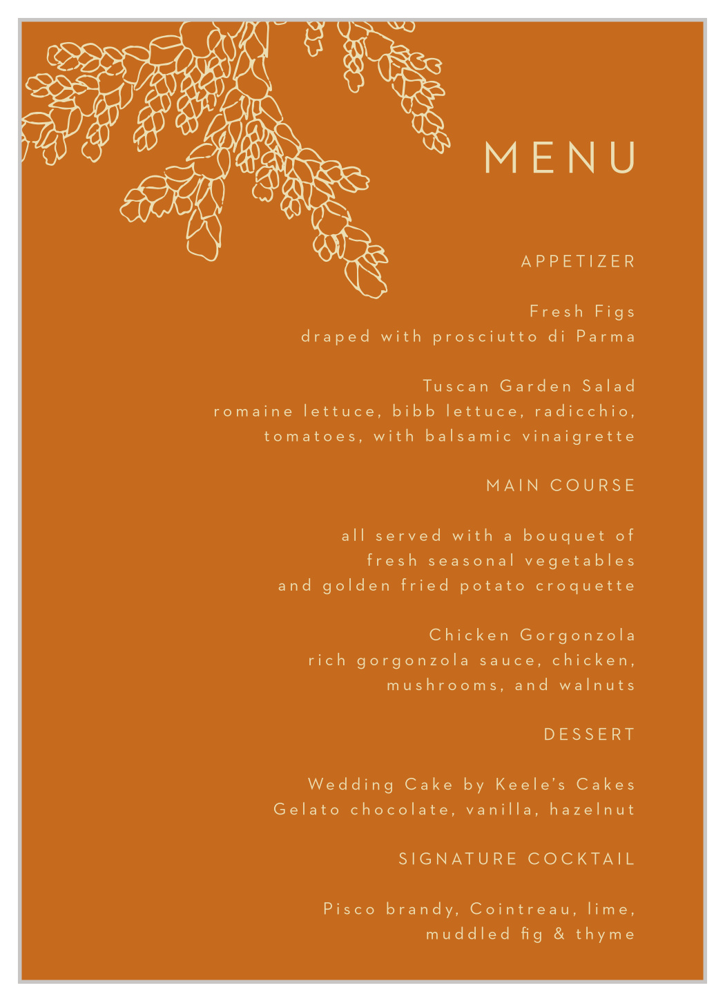 Desert Dreams Wedding Menus