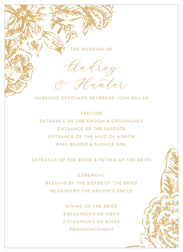 Your guests won't be able to take their eyes off the beautiful gold accents on our Golden Wildflowers Wedding Programs! 