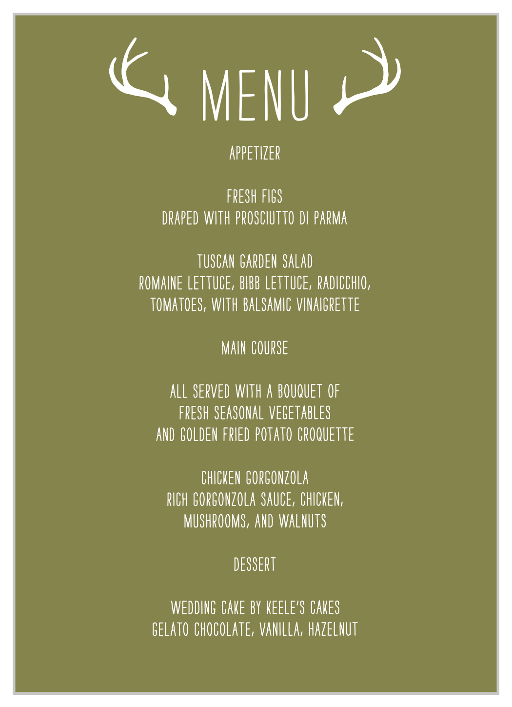 Rustic Union Wedding Menus