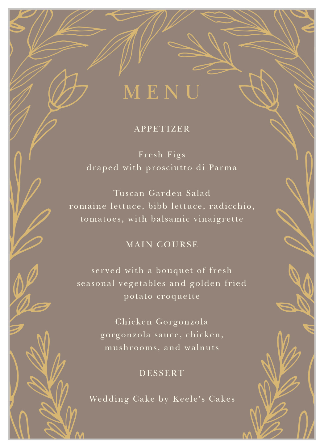 Foliage Arch Wedding Menus
