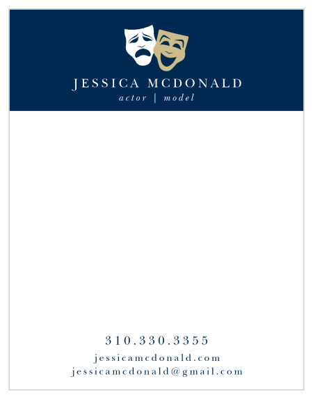 Elegant theater masks give this Masks of Acting Business Stationery a dignified and professional look.