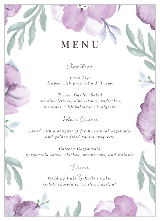 Mauve Medley Wedding Menus