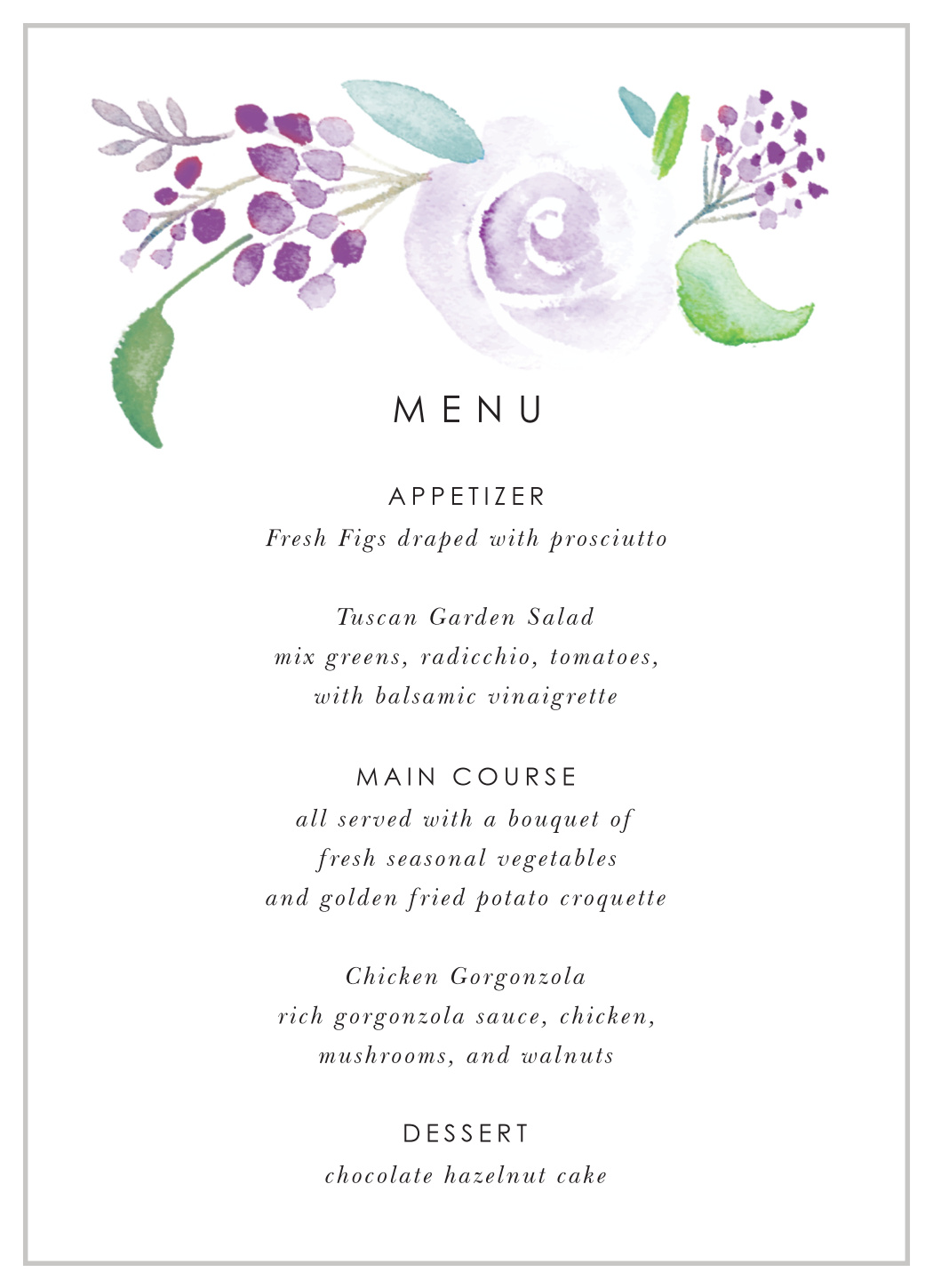 Mauve Florals Wedding Menus