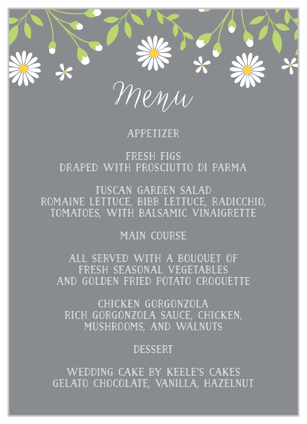 Daisy Frame Wedding Menus