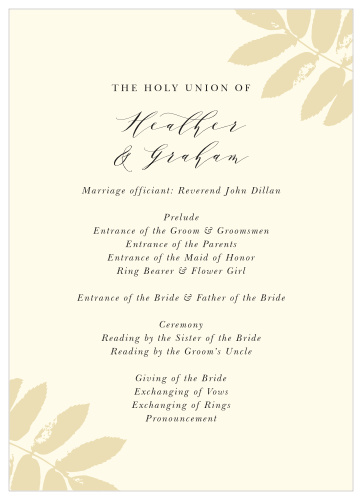 The Gilded Leaf Wedding Programs are the perfect way for you to spell out the details of the events of your special night. 