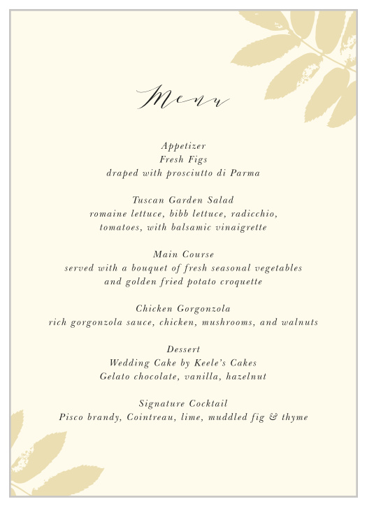 Gilded Leaf Wedding Menus