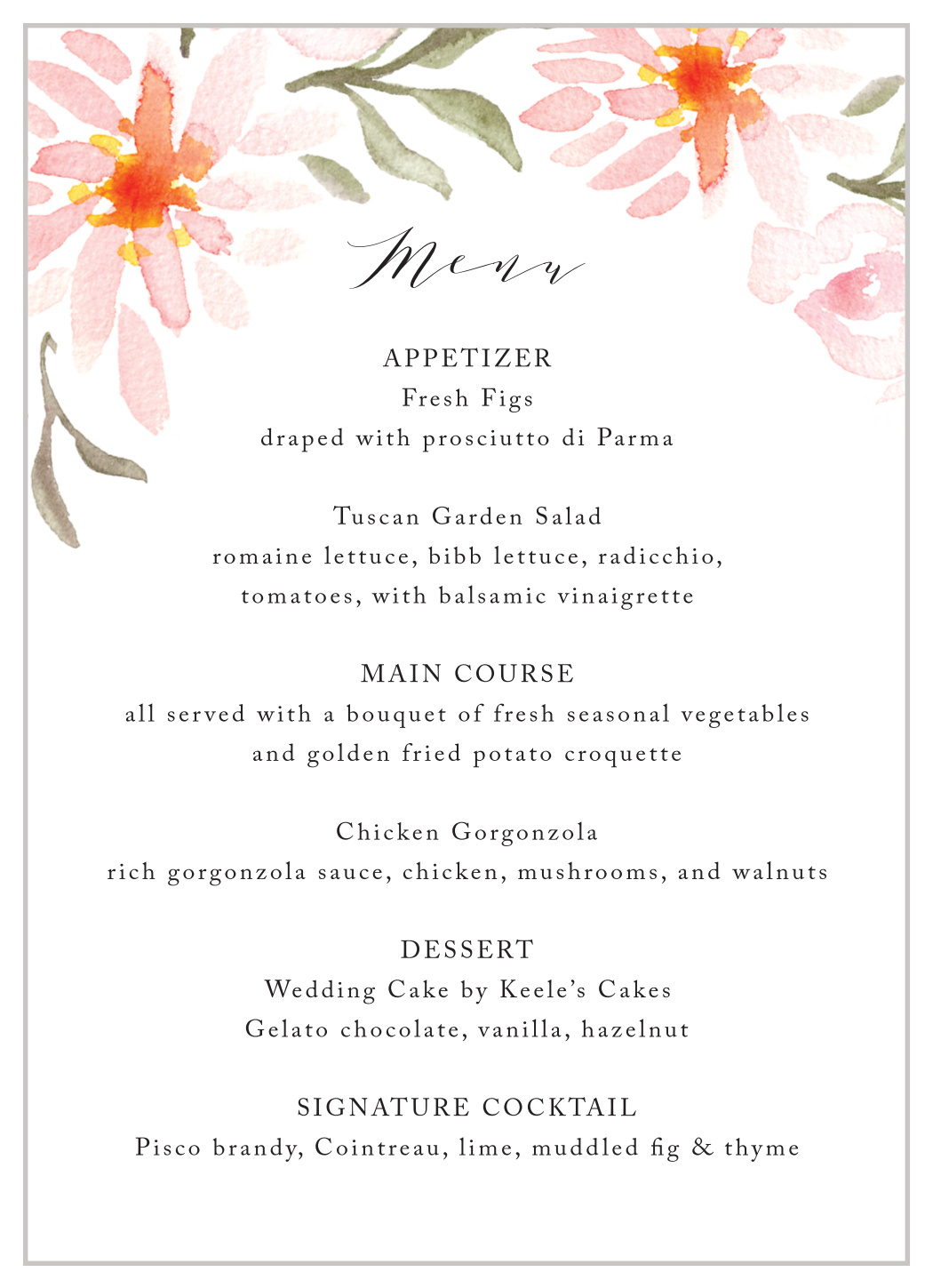 Daisy Festival Wedding Menus