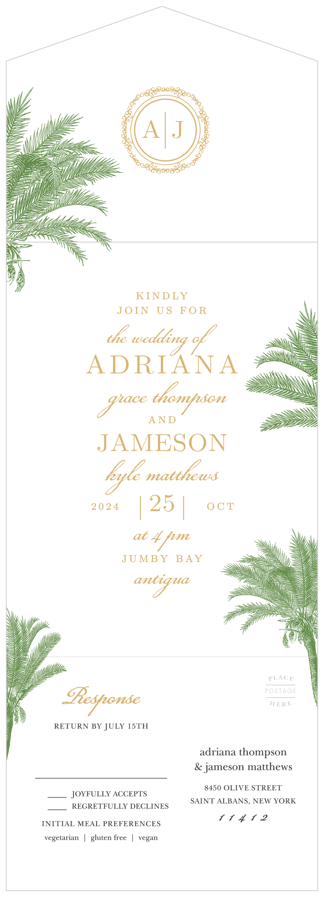 Caribbean Palm Seal & Send Wedding Invitations
