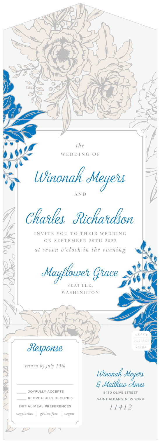 Your guests will adore the Peony Draped Seal & Send Wedding Invitations once they receive them. 