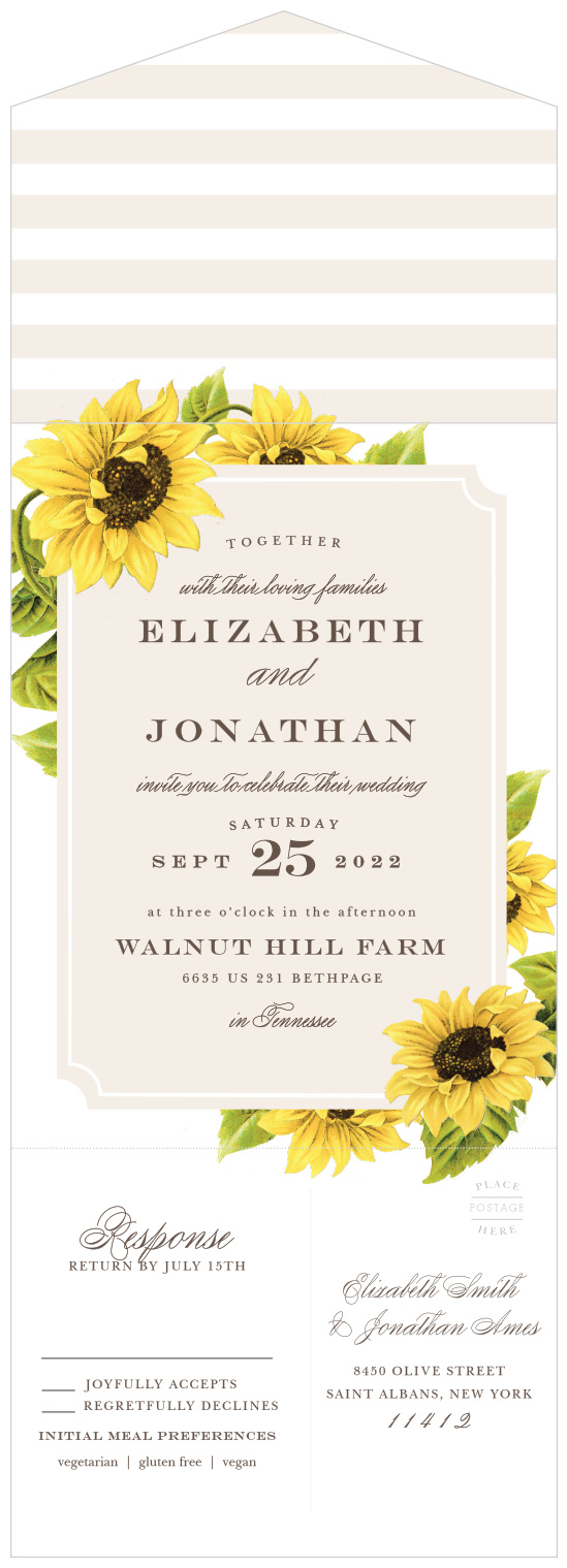 Our gorgeous Sunflower Frame Seal & Sends are the perfect invitations for a summer wedding.
