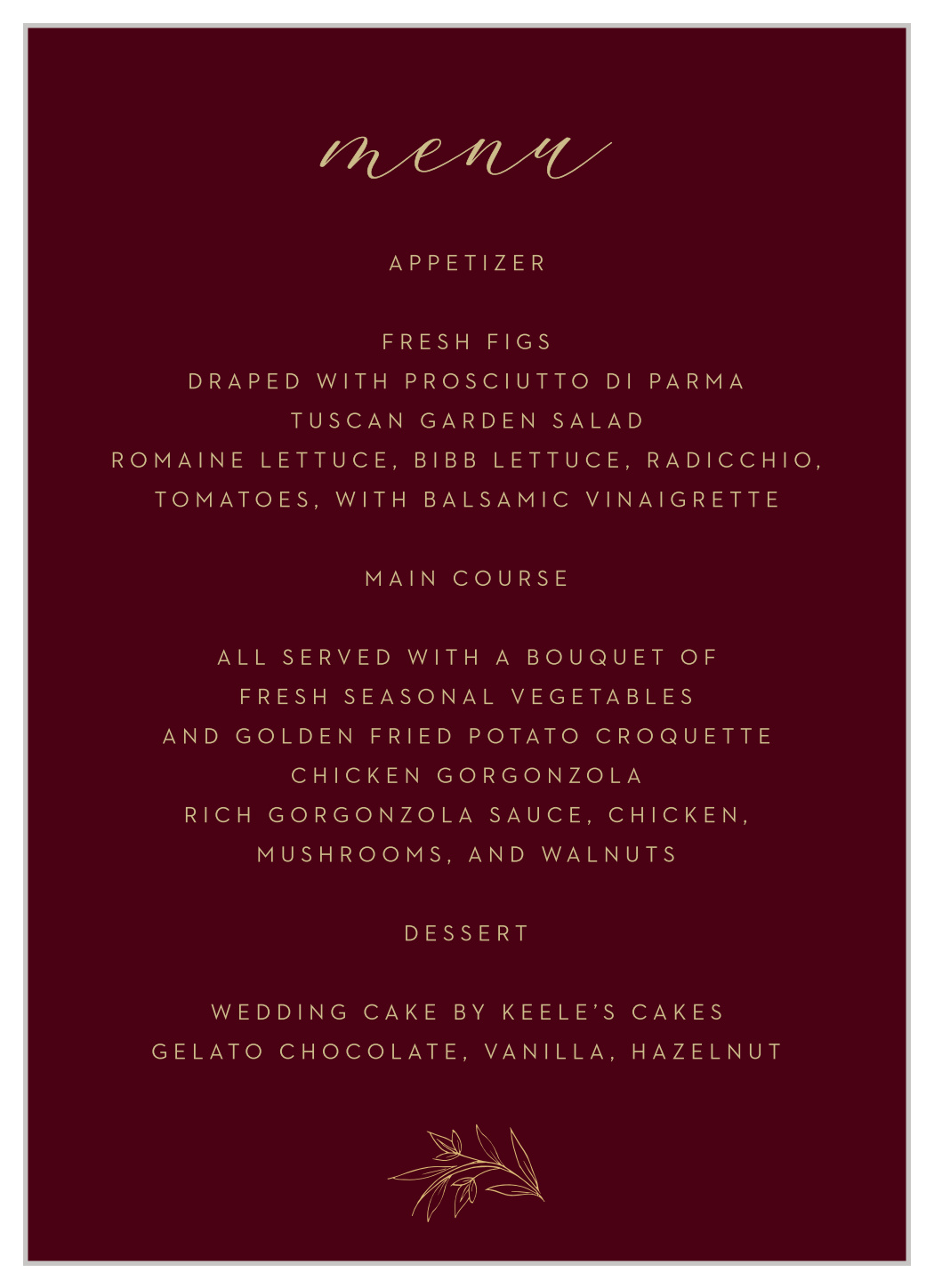 Redwood Forest Wedding Menus