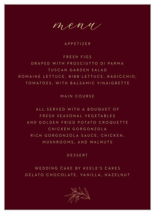 Redwood Forest Wedding Menus