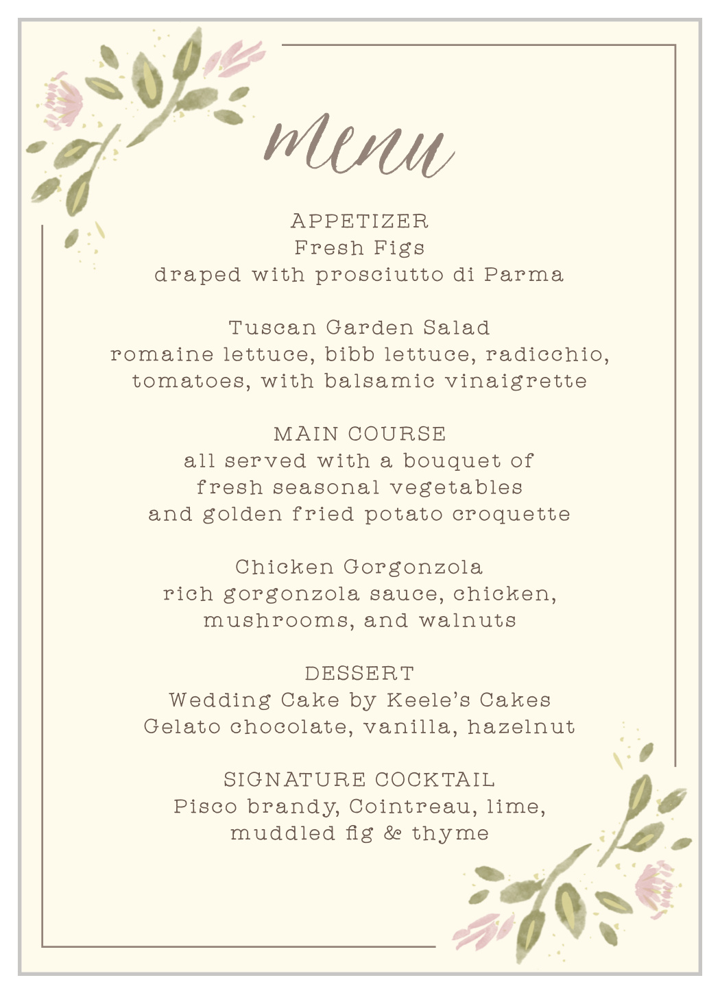 Wildflower Ampersand Wedding Menus