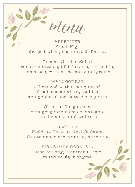 Wildflower Ampersand Wedding Menus