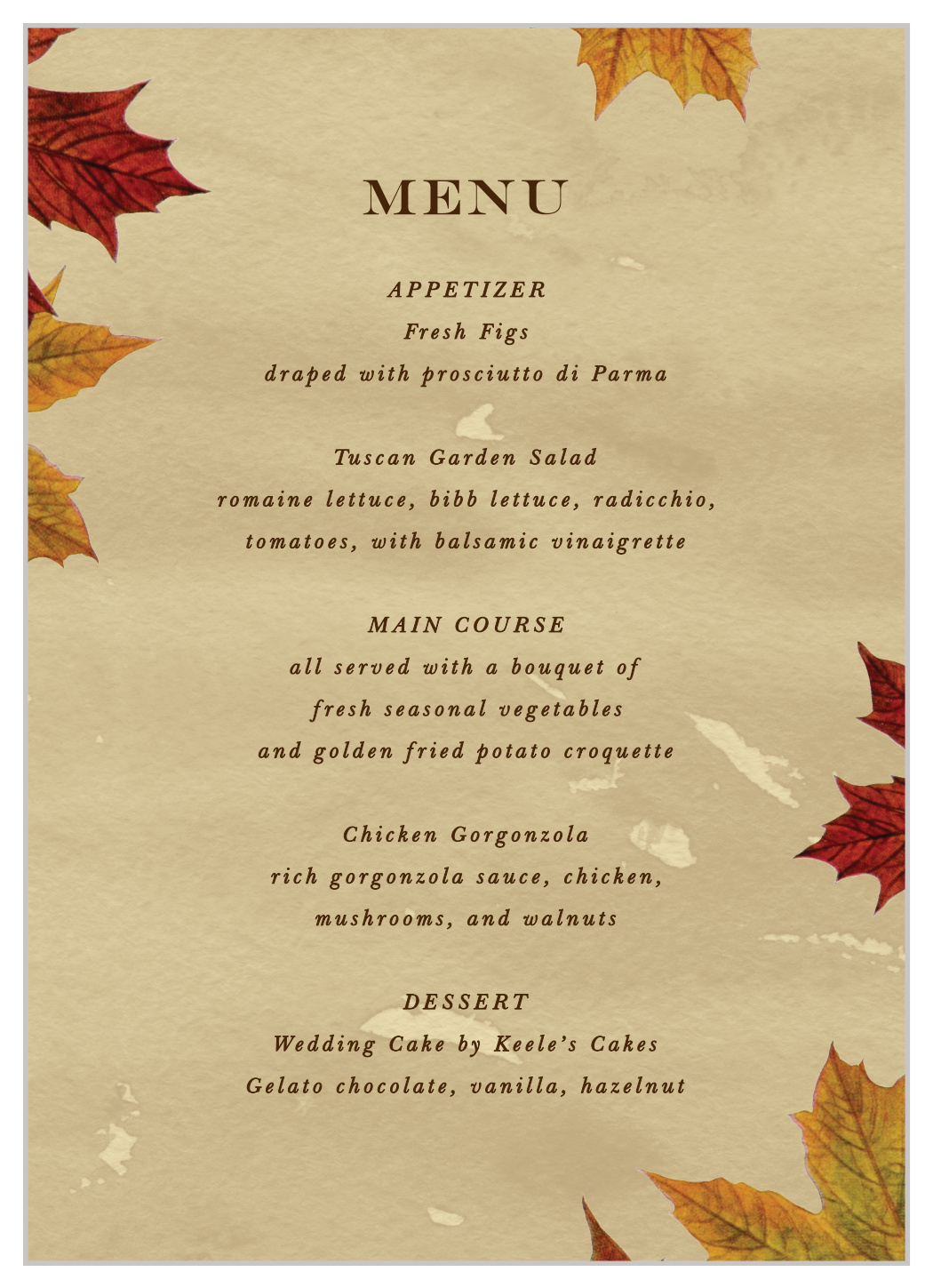 Leaves of Fall Wedding Menus