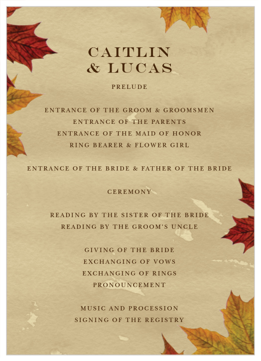Leaves of Fall Wedding Programs