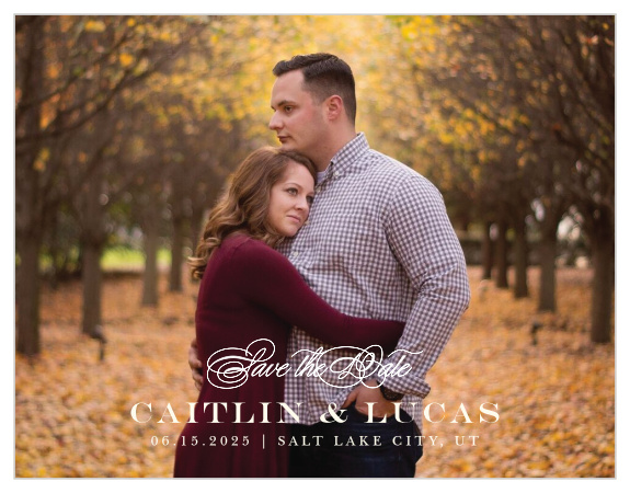 Our Leaves of Fall Save-the-Date Cards let you announce your upcoming wedding with a great photo of you as a couple!  