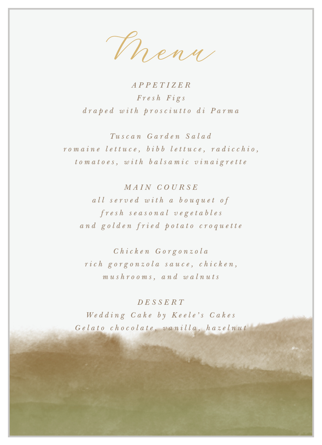 Moody Mountains Wedding Menus