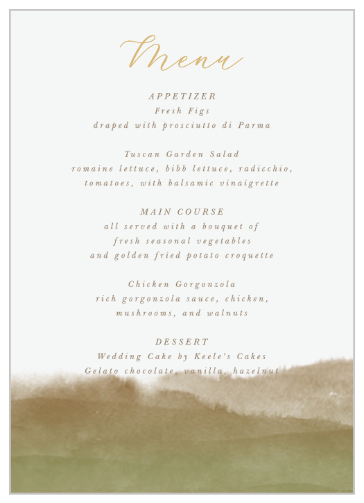 Moody Mountains Wedding Menus