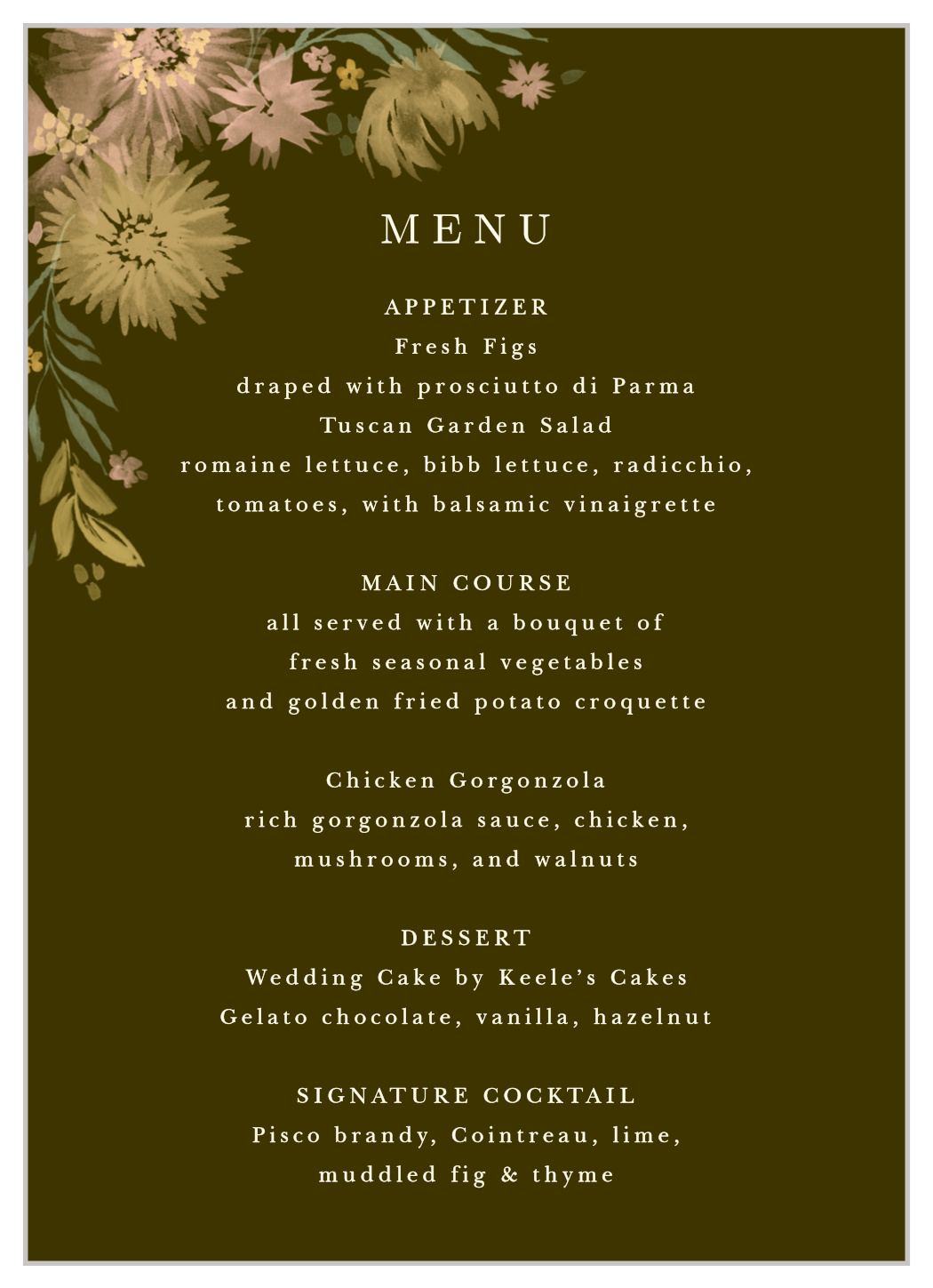 Mountain Wildflowers Wedding Menus