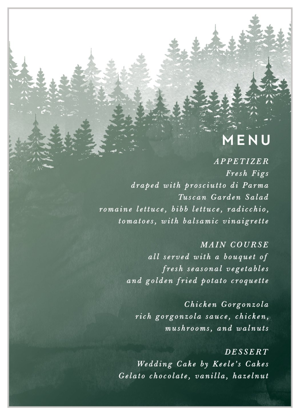 Forest Watercolor Wedding Menus