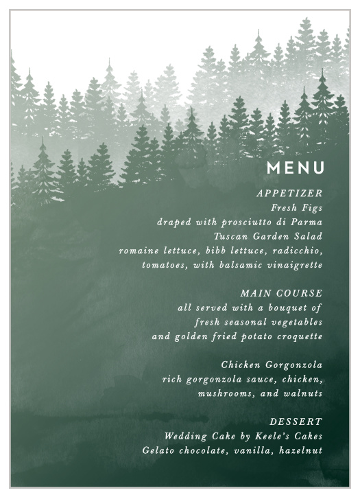 Forest Watercolor Wedding Menus
