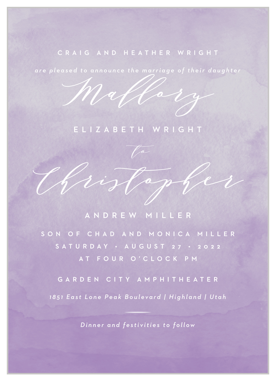 Lilac Dip Dye Wedding Invitations