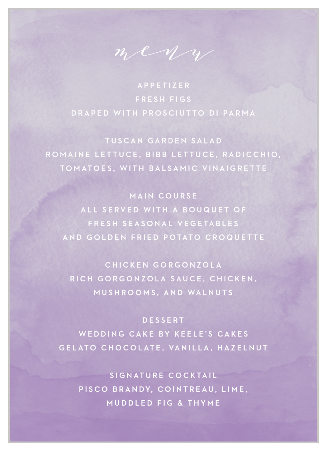 Lilac Dip Dye Wedding Menus
